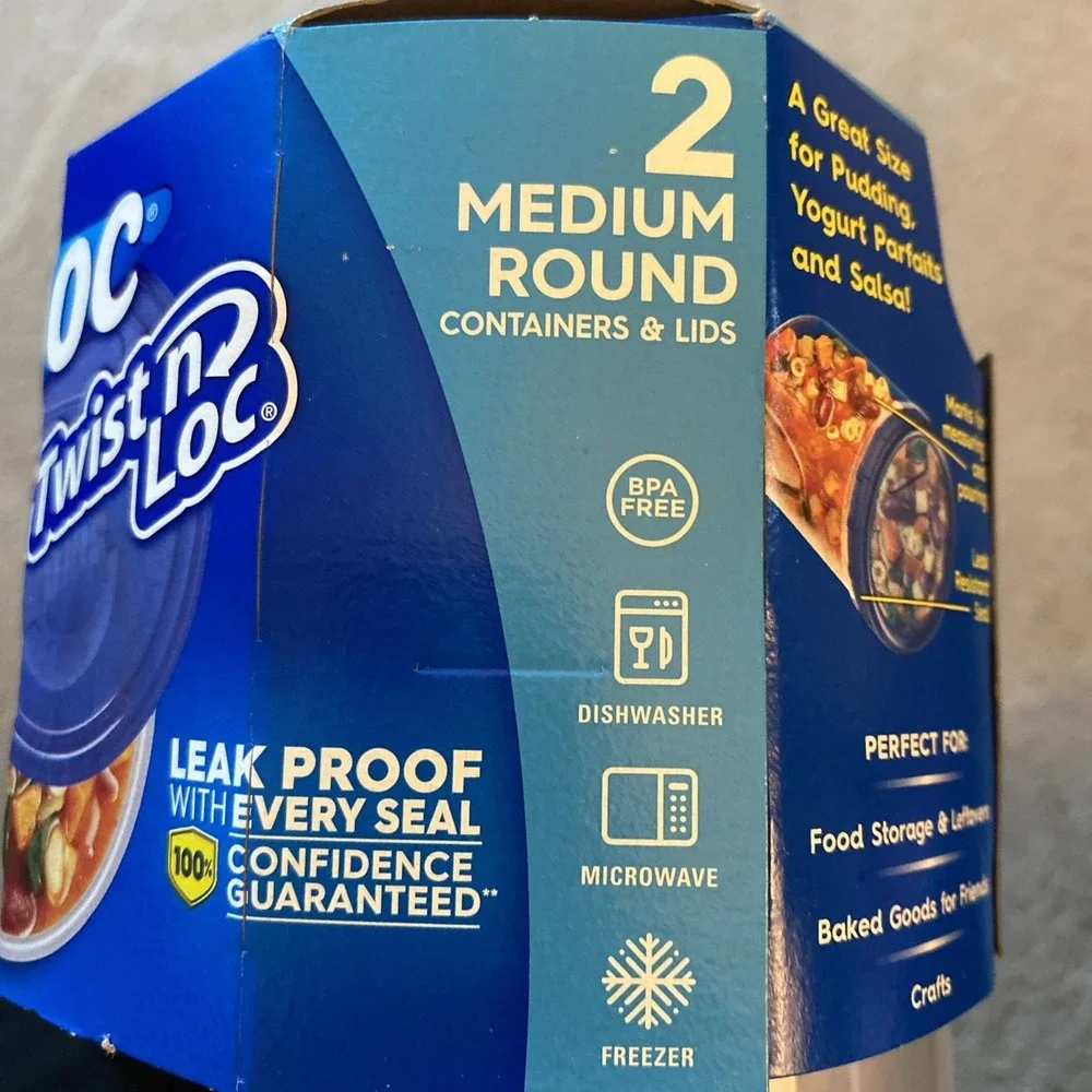 NEW! ZIPLOC TWIST N LOC SET OF (2) MEDIUM ROUND CONTAINERS W/LIDS 4 CUP 32 OZ